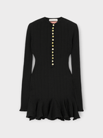 Conner Ives Conner Ives Dress, Black, Cotton Pointelle Long Sleeve Mini Dress in Black w/ Buttons Detail