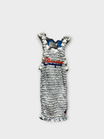 Conner Ives Conner Ives Top, Print, Reconstituted Shirred Basketball Tank Top in Light Blue w/ Champion Orange Print