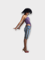 Conner Ives Conner Ives Top, Purple, Piano Shawl Sleeveless Fringed Corset Top w/ Floral Embroidery