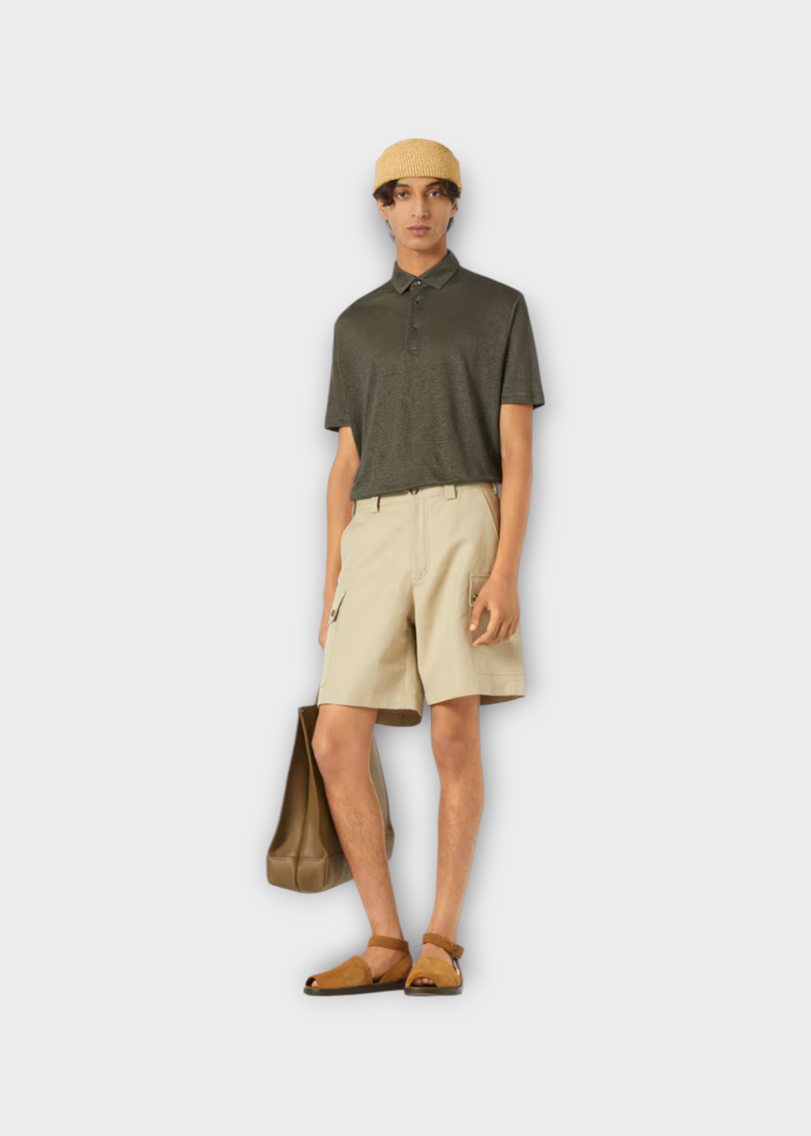 Loro Piana Loro Piana Polo, Green, Gargano Linen Short Sleeve Polo Dublon In Sea Oak