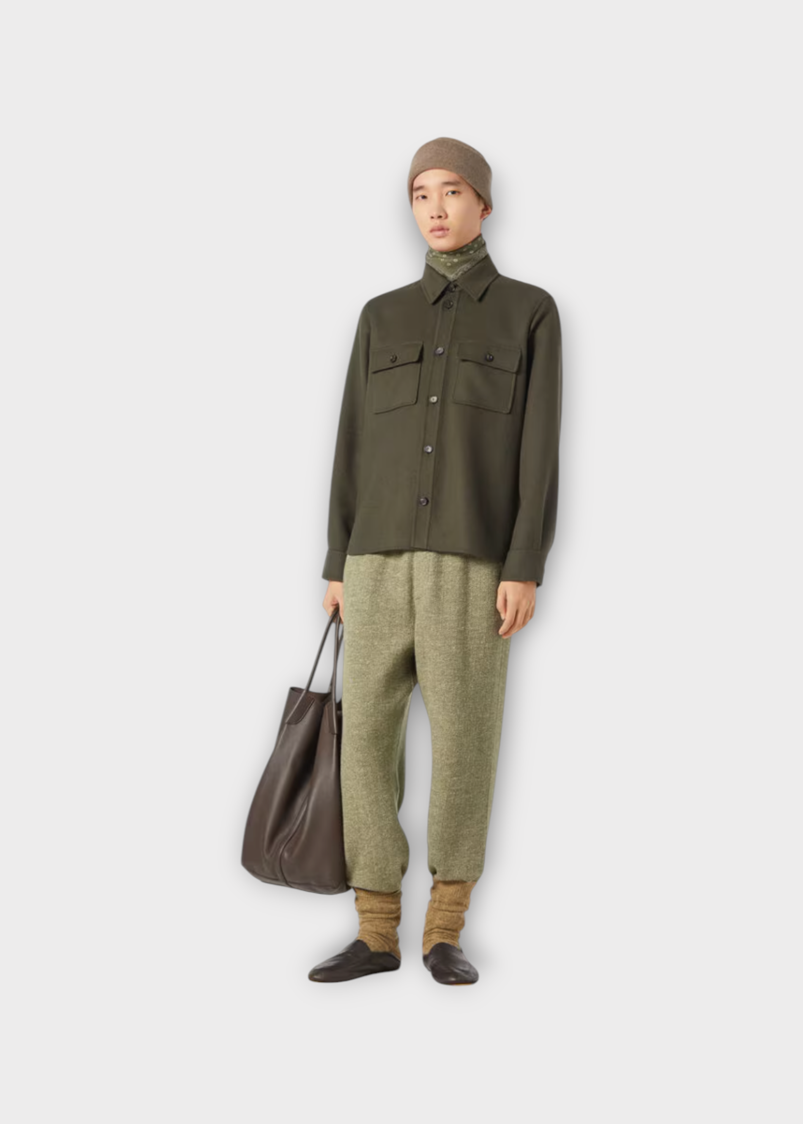 Loro Piana Loro Piana Jacket, Green, Jim Cashmere Straight Cut Collared Button Up Overshirt In Black Pine