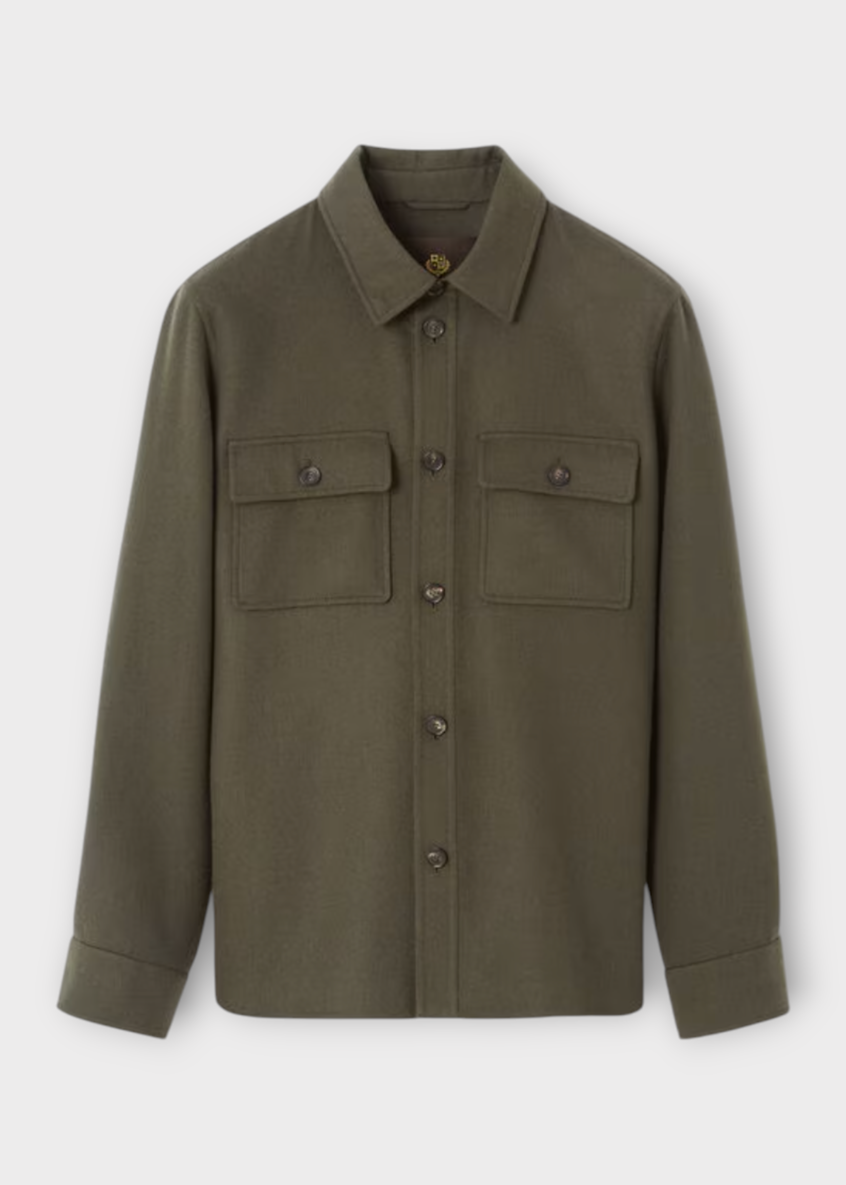 Loro Piana Loro Piana Jacket, Green, Jim Cashmere Straight Cut Collared Button Up Overshirt In Black Pine