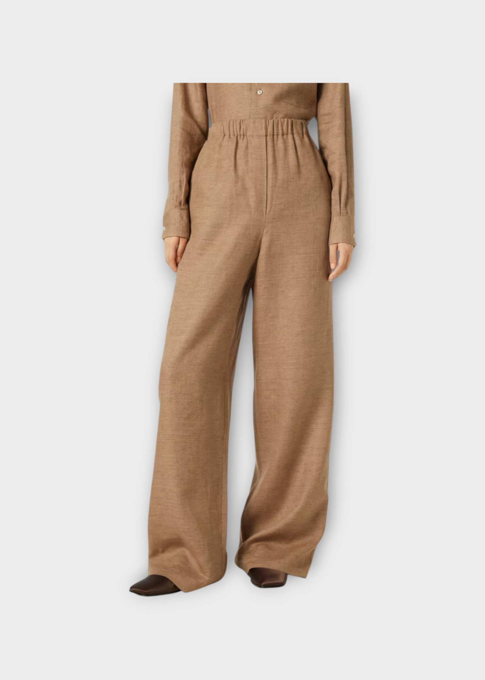 Loro Piana Loro Piana Trousers, Brown, Valerio Linen Elastic Waist Wide Leg Trousers In Amazonian Nut