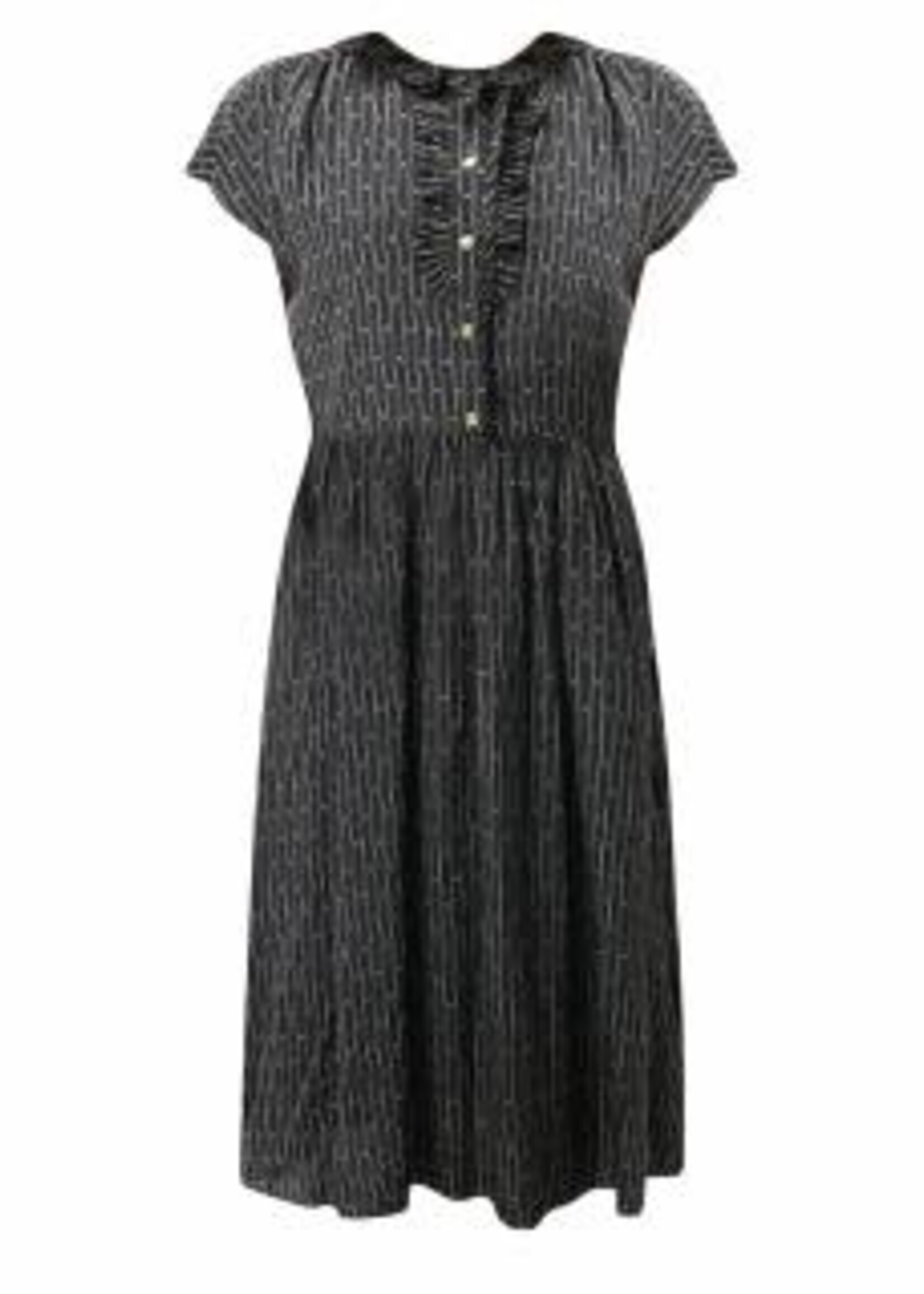 Celine Celine Dress, Multi, Short Sleeve Frills Stripe Dress in Noir & Beige