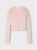 Courreges Courreges Knitwear, Pink, Solar V-Neck Light Rib Cropped Button Up Cardigan In Salt Pink