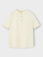 Loro Piana Loro Piana Top, White, Jadyn Silk Short Sleeve Button Up Shirt In Nougat