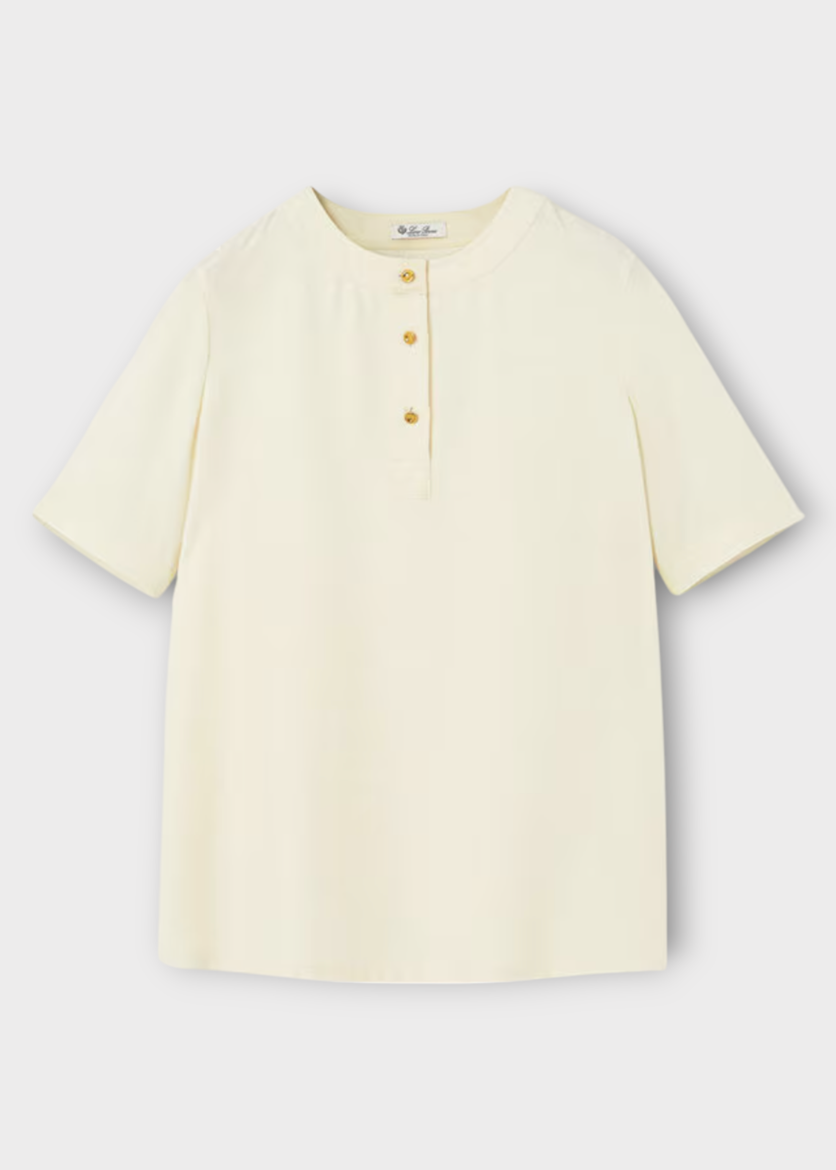 Loro Piana Loro Piana Top, White, Jadyn Silk Short Sleeve Button Up Shirt In Nougat