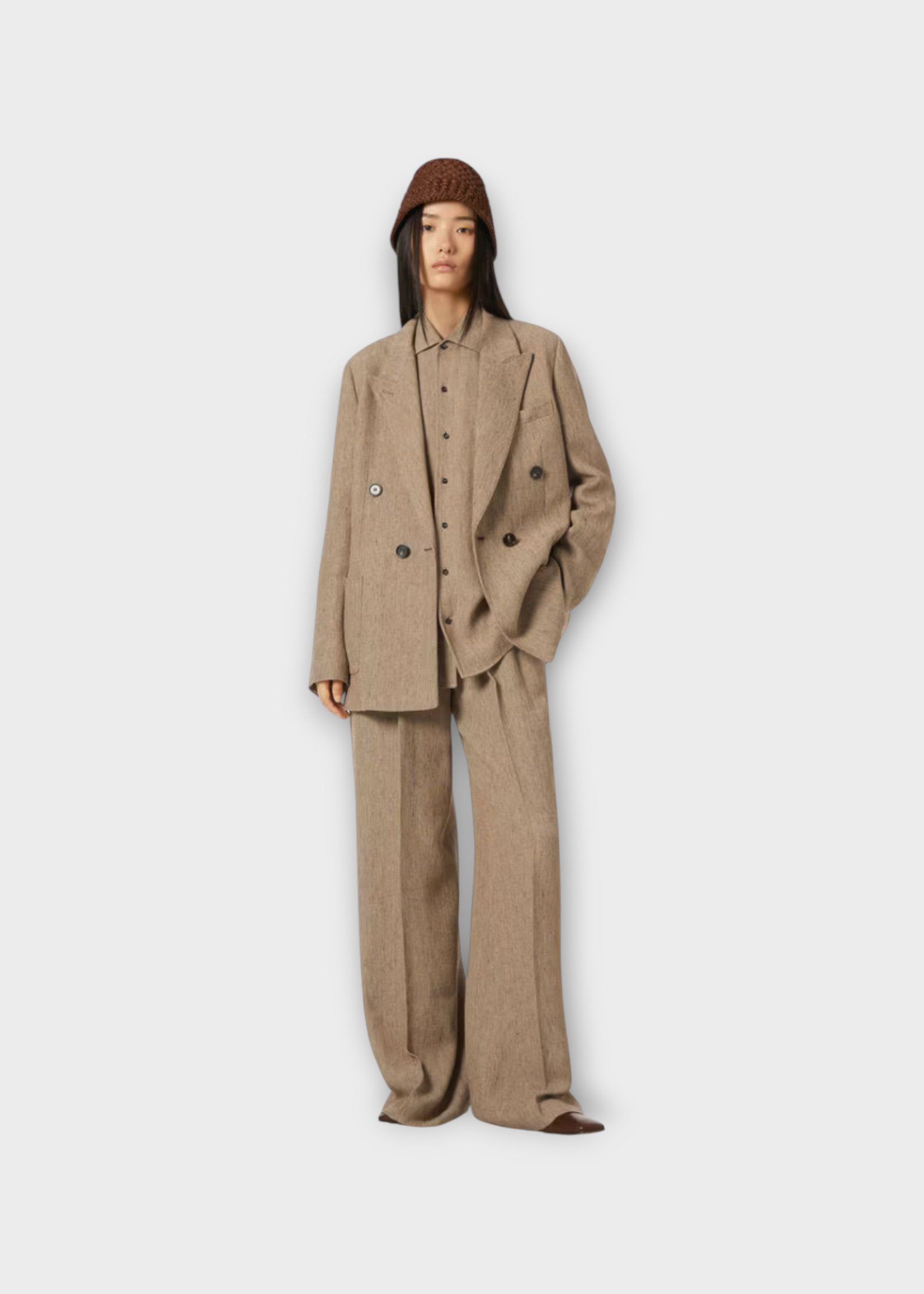 Loro Piana Loro Piana Shirt, Brown, Andre Linen Summer Shirt In Brown Chevron