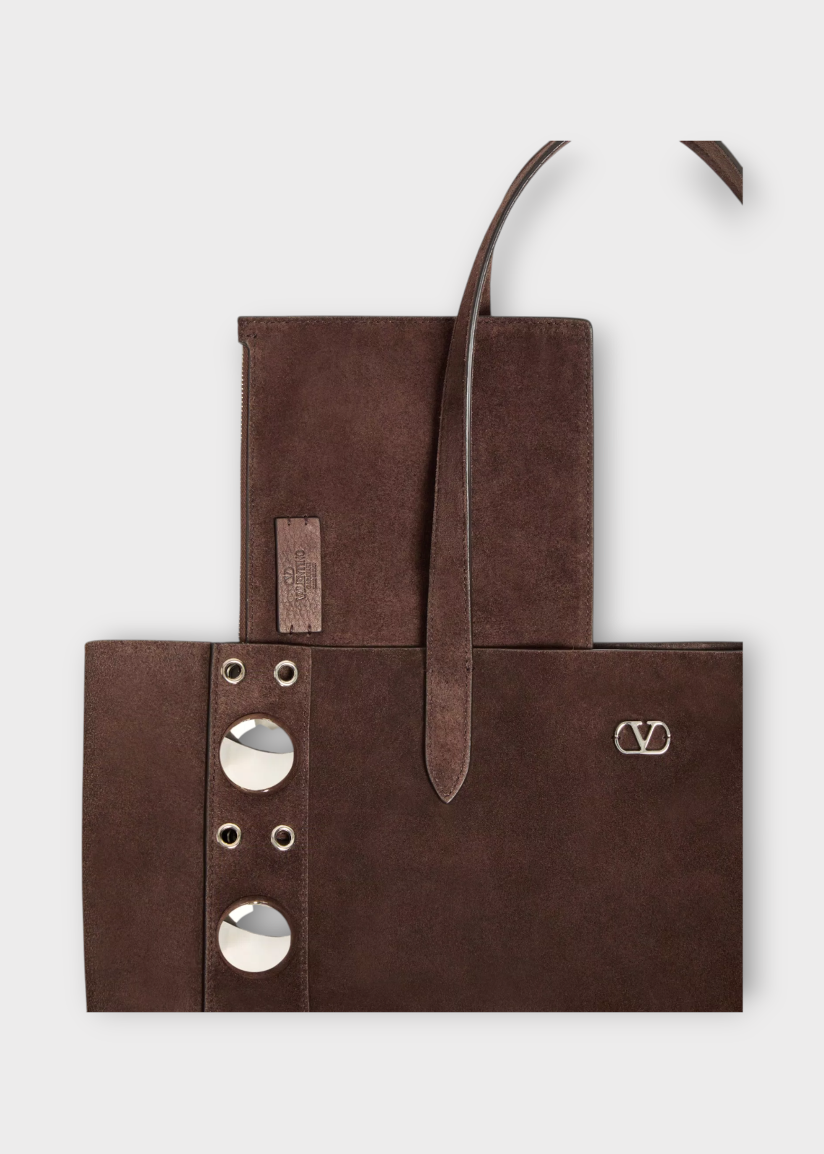 Valentino Valentino Bag, Brown, Suede Leather Medium Nellcote Tote Bag w/ Multi Studs