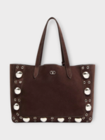 Valentino Valentino Bag, Brown, Suede Leather Medium Nellcote Tote Bag w/ Multi Studs