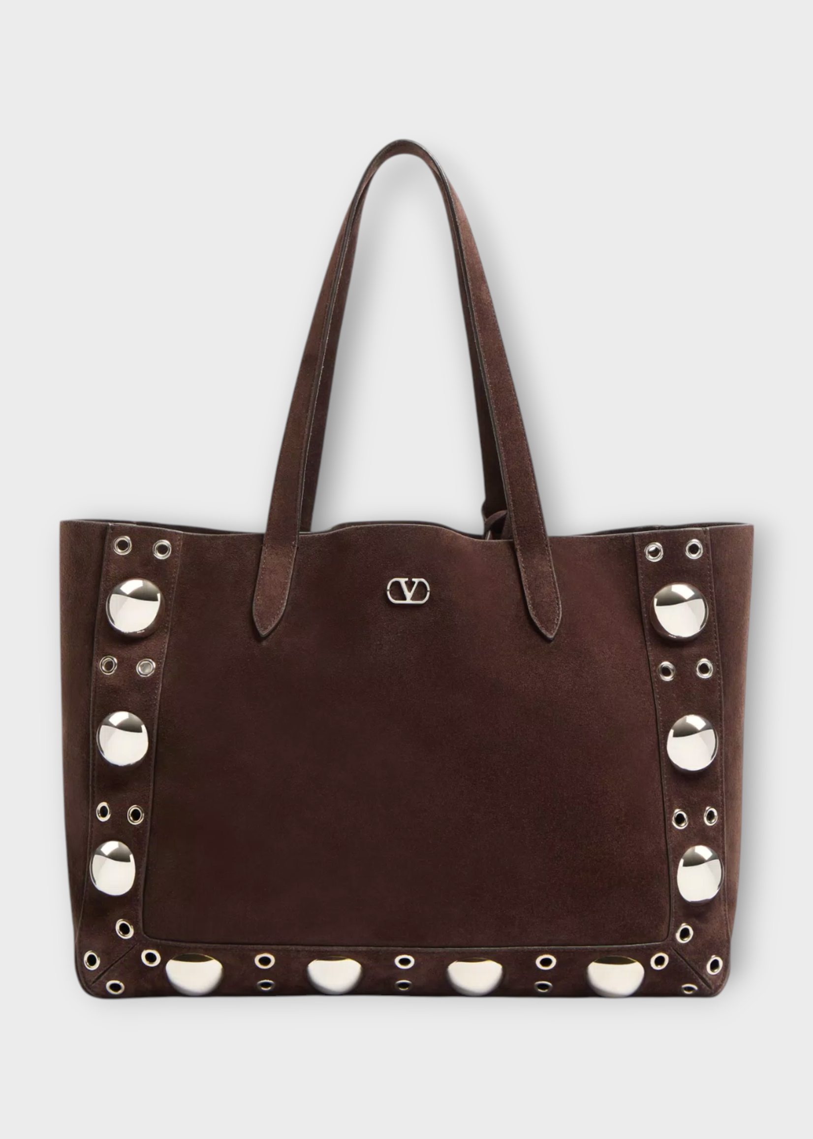 Valentino Valentino Bag, Brown, Suede Leather Medium Nellcote Tote Bag w/ Multi Studs