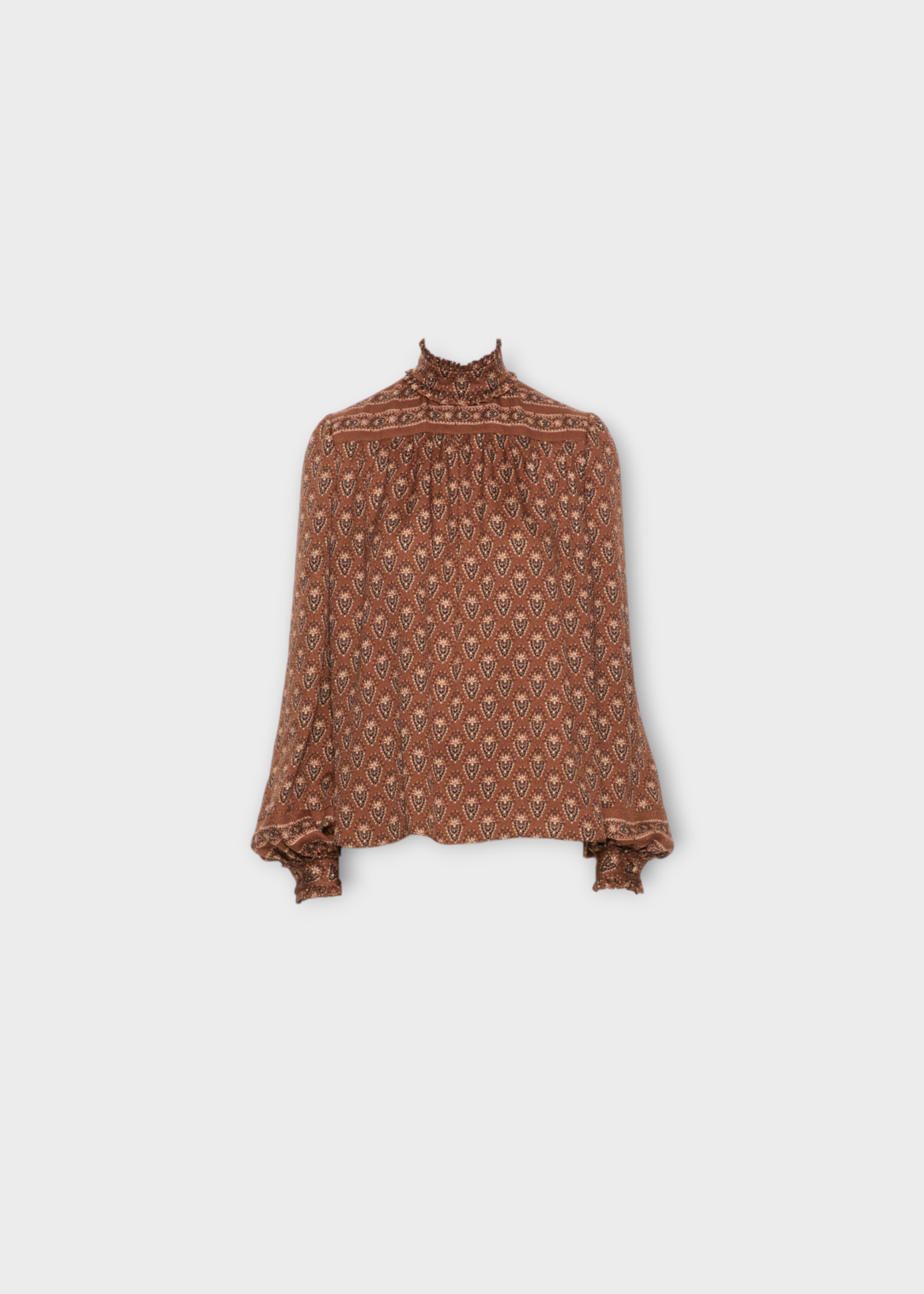 Valentino Valentino Top, Print, High Neck Long Balloon Sleeves Blouse In Marroon & Multicolour