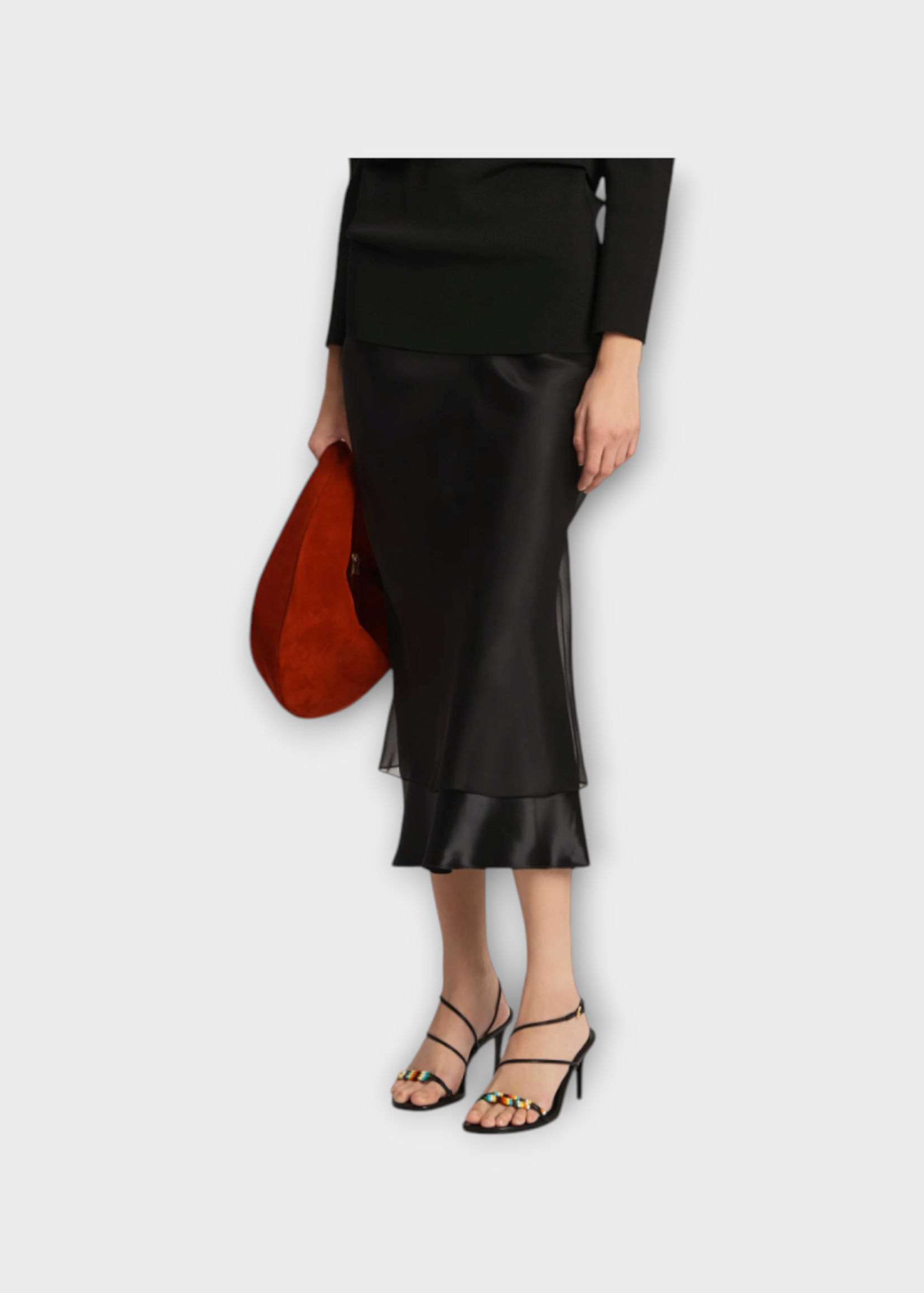 Khaite Khaite Skirt, Black, Monina Shiny Layered Satin Long Skirt