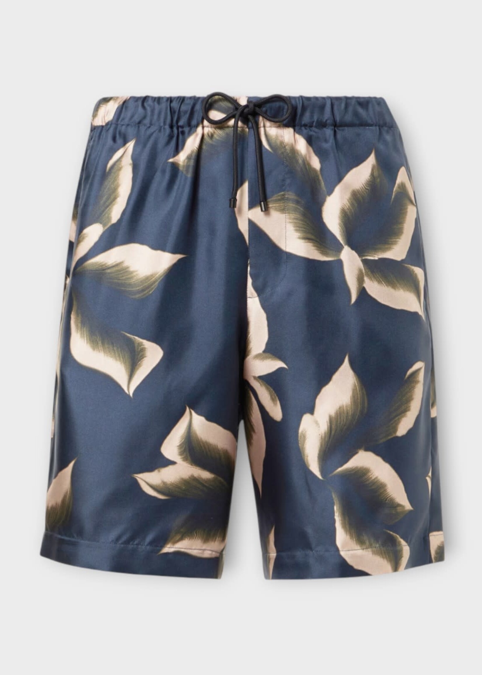 Dries Van Noten Dries Van Noten Shorts, Print, Piperi Silk Drawstring Waist in Dark Navy w/ Flower Print