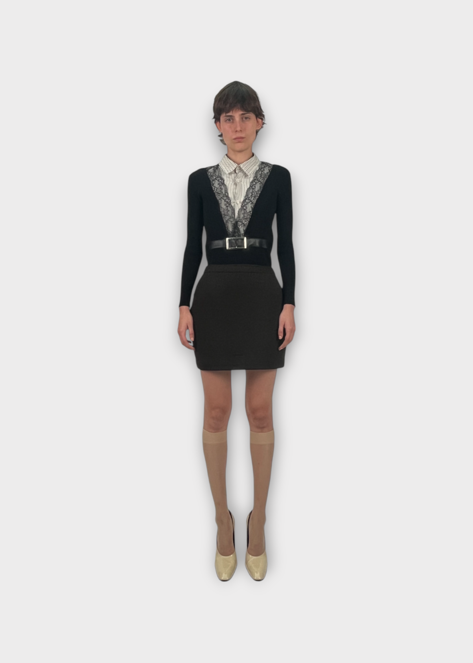 Marie Adam Leenaerdt Marie Adam Leenaerdt Skirt, Black, Jersey Base Fitted Mini Skirt #21