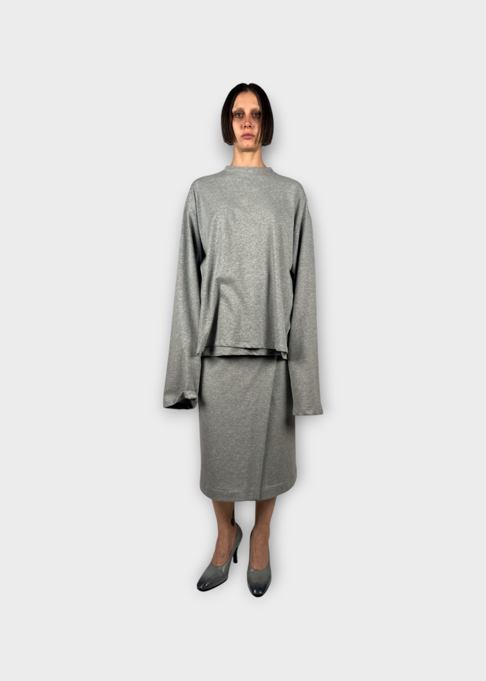 Marie Adam Leenaerdt Marie Adam Leenaerdt Top, Grey, Cotton Jersey Fitted XXL Shirt Long Sleeve Top #35C