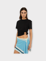 Christopher Esber Christopher Esber T-Shirt, Black, Orbit Cotton Crew Neck Ruched Top in Black w/ Metal Adornment