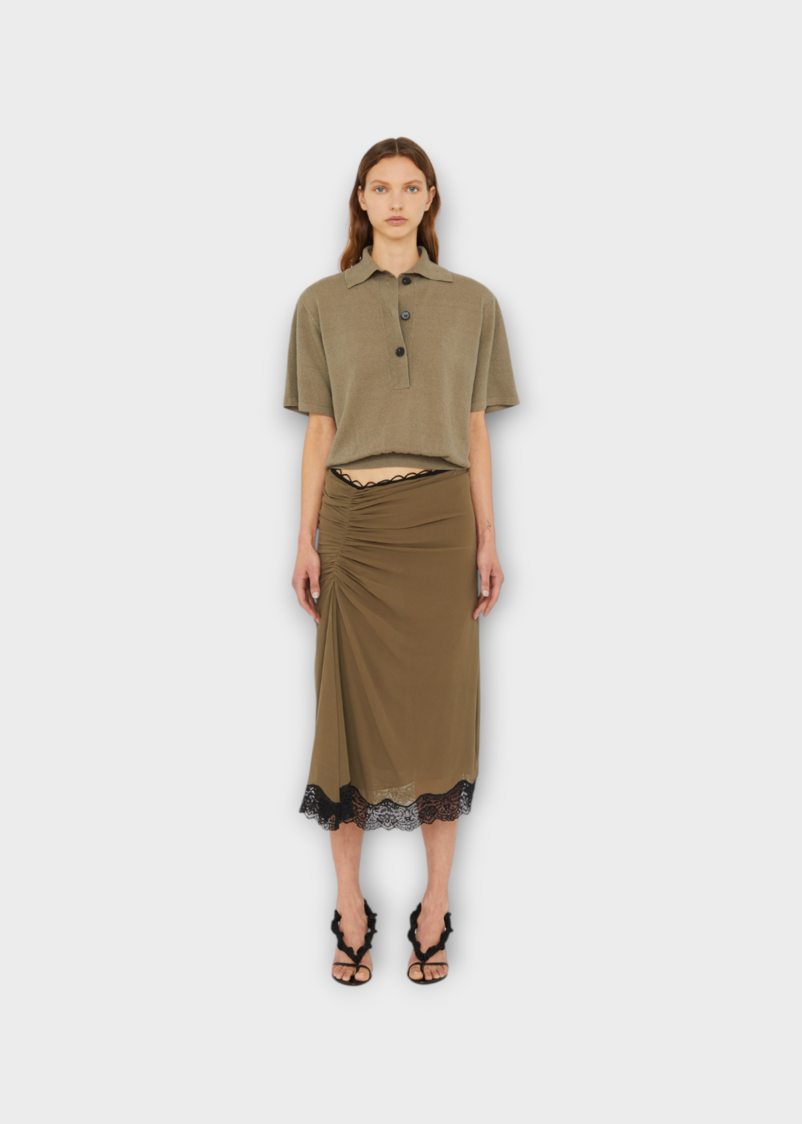 Christopher Esber Christopher Esber Polo, Green, Straccio Linen & Silk Mix V-Neck Knitted Top In Eucalypt