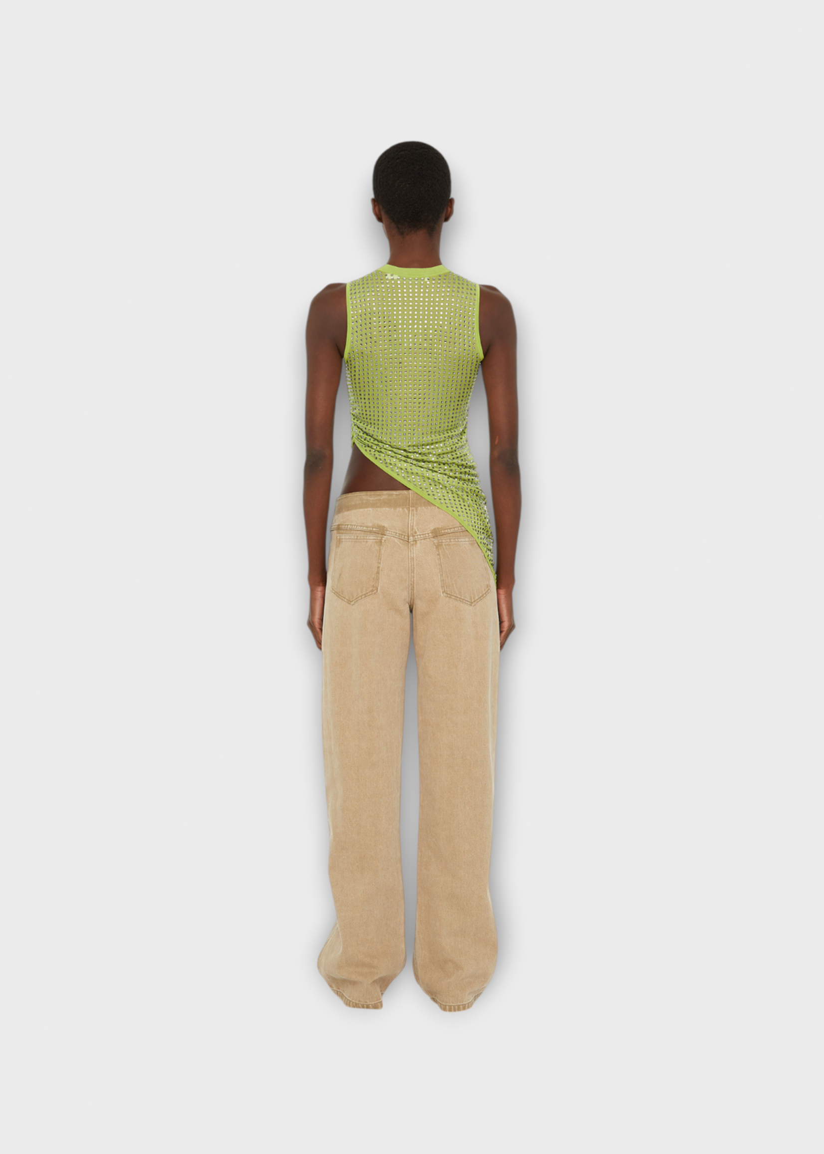 Christopher Esber Christopher Esber Top, Green, Cirrus Asymmetric Drape Tank Top In Fern w/ All Over Glass Crystal Embellishment