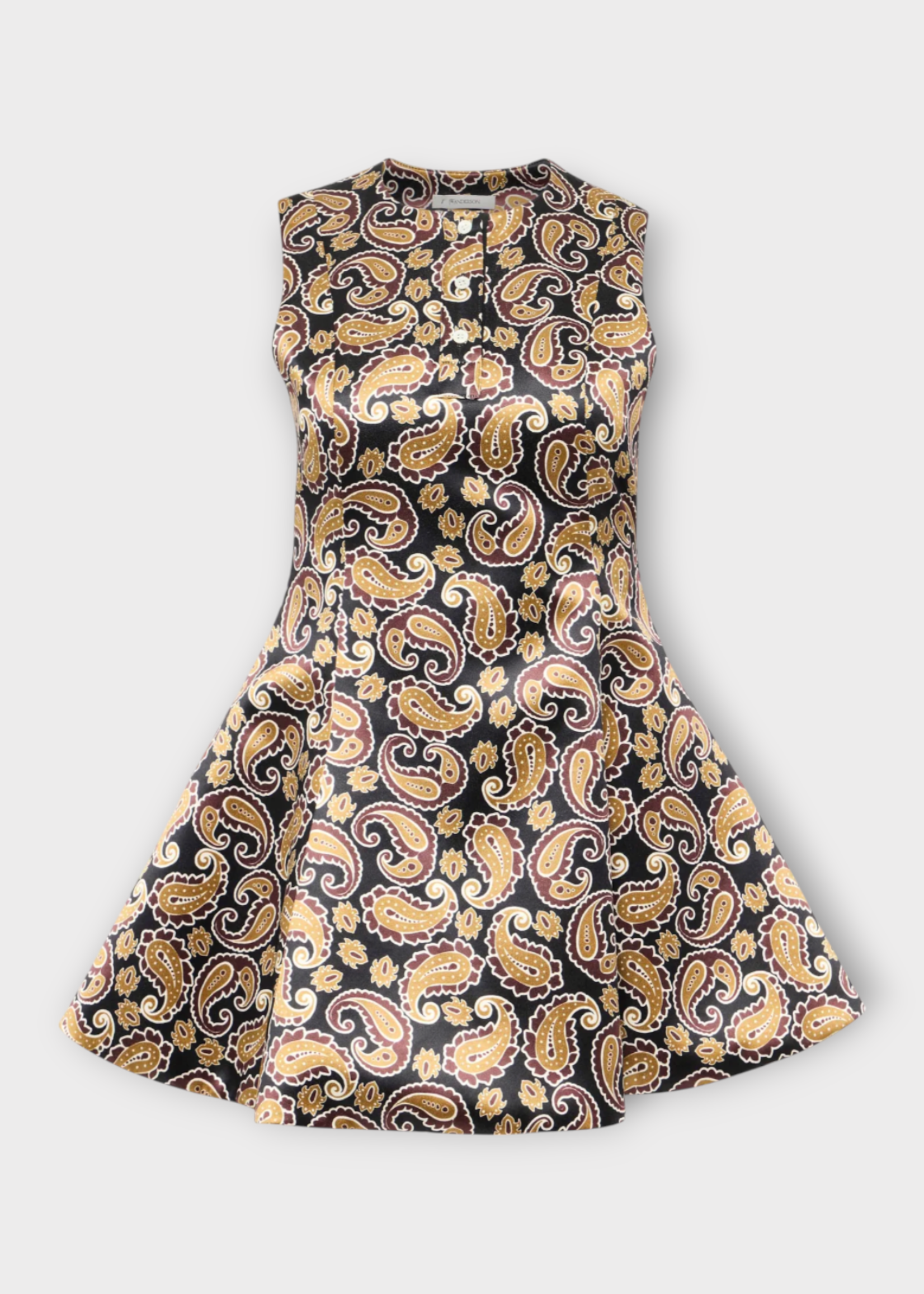 J.W. Anderson J.W. Anderson Dress, Print, Crew Neck Sleeveless Circle Skirt Mini Dress In Red & Brown w/ Paisley Print