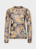 J.W. Anderson J.W. Anderson Top, Print, Mesh Crew Neck Long Sleeve In Red & Brown w/ Underpinning Block Paisley Print