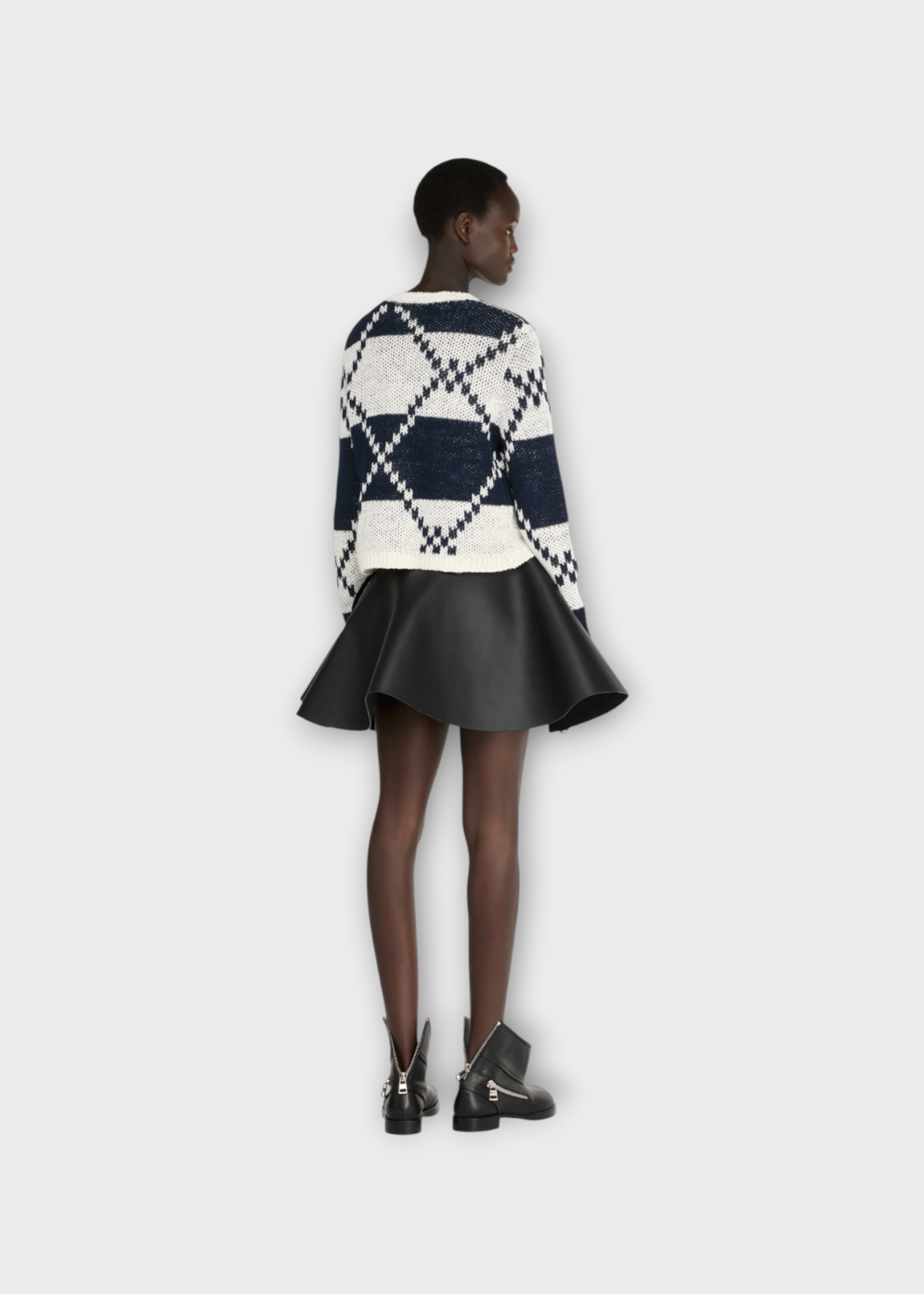 J.W. Anderson J.W. Anderson Knitwear, Print, Boxy Fit Linen Mix Cardigan In Off White & Navy w/ Fair isle Design