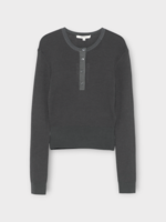 J.W. Anderson J.W. Anderson Top, Grey, Cotton Mix Waffle Henley Crew Neck Buttoned Top In Charcoal