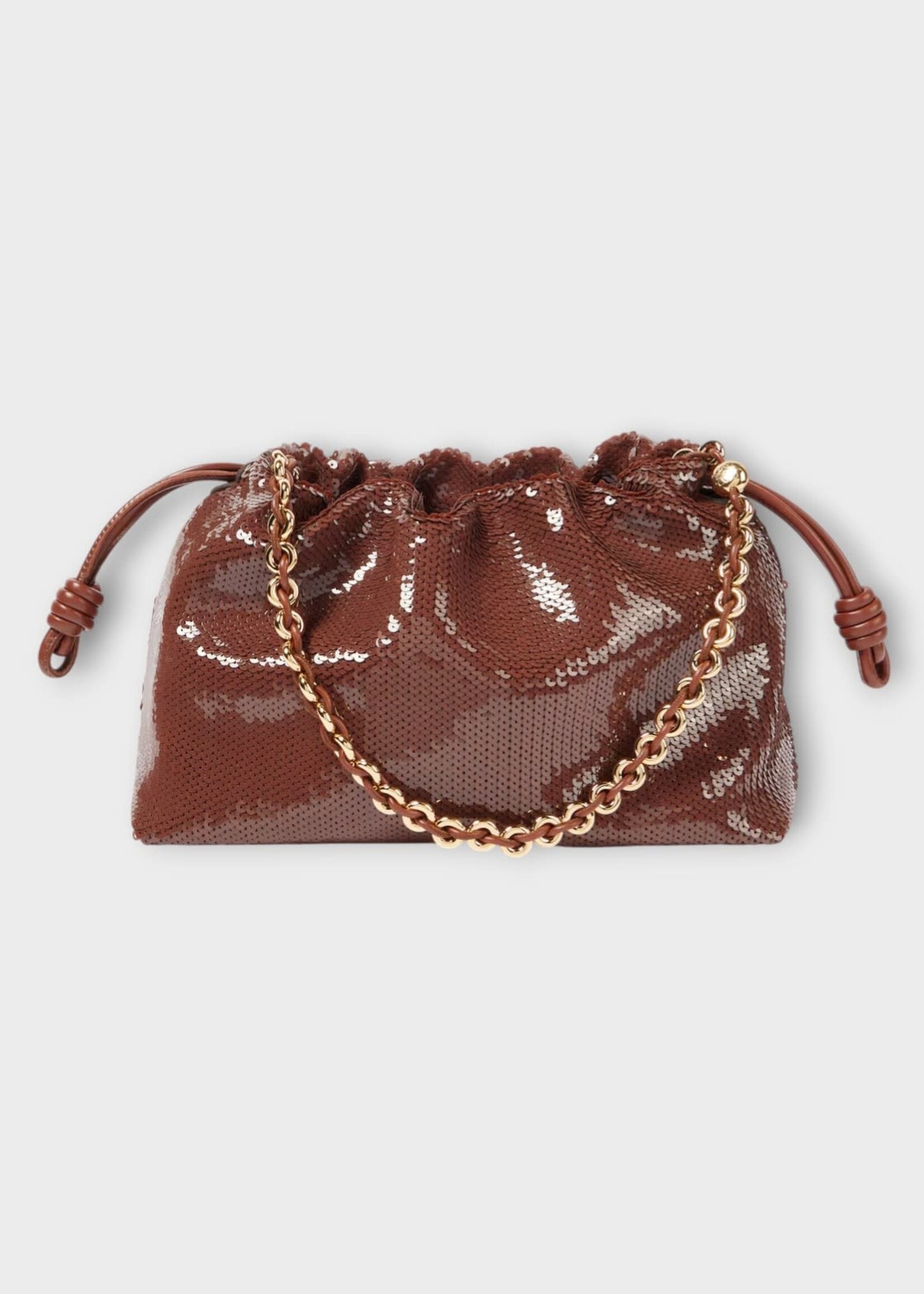 Loewe Loewe Bag, Brown, Flamenco Sequins Knotted Drawstring Medium Hand Bag In Chocolate