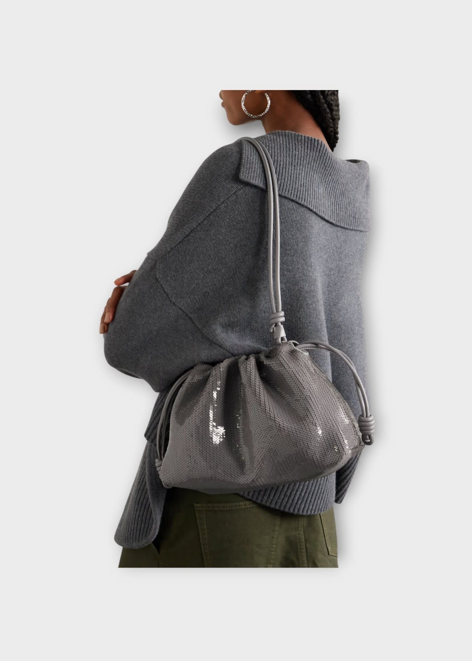 Loewe Loewe Bag, Grey, Flamenco Sequins Knotted Drawstring Medium Hand Bag In Grey