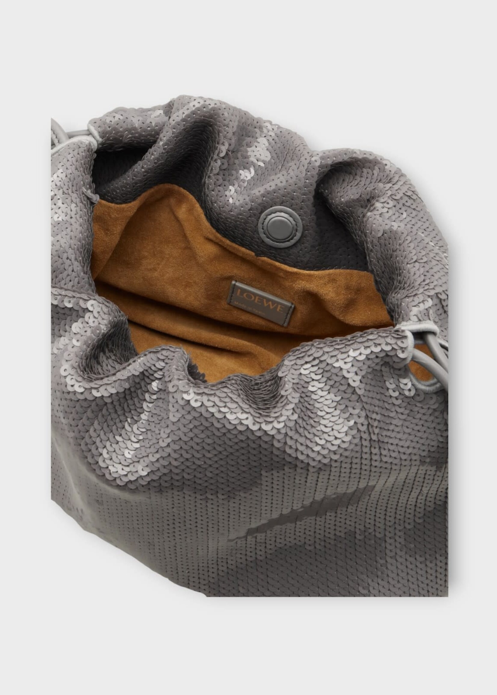 Loewe Loewe Bag, Grey, Flamenco Sequins Knotted Drawstring Medium Hand Bag In Grey