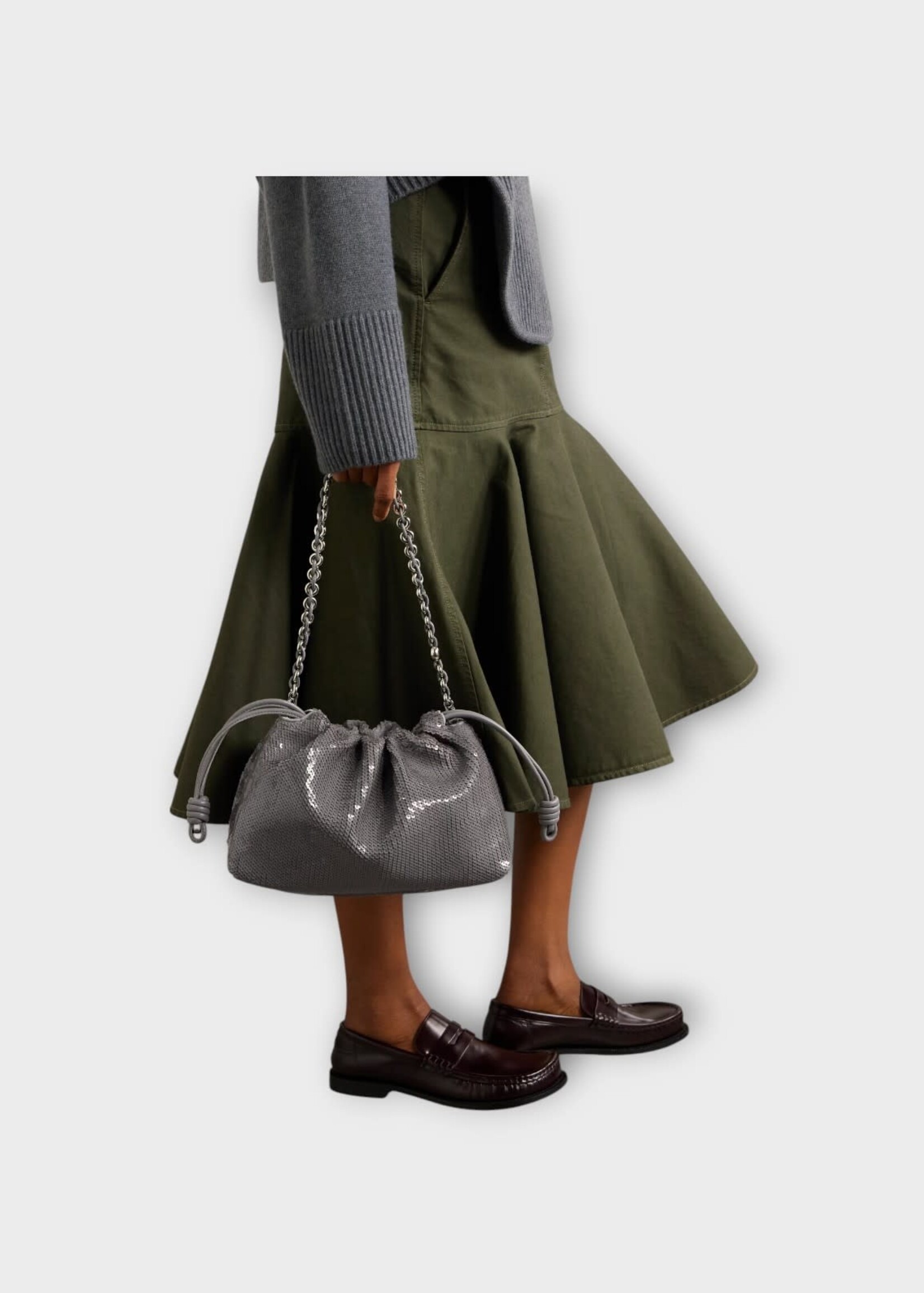 Loewe Loewe Bag, Grey, Flamenco Sequins Knotted Drawstring Medium Hand Bag In Grey