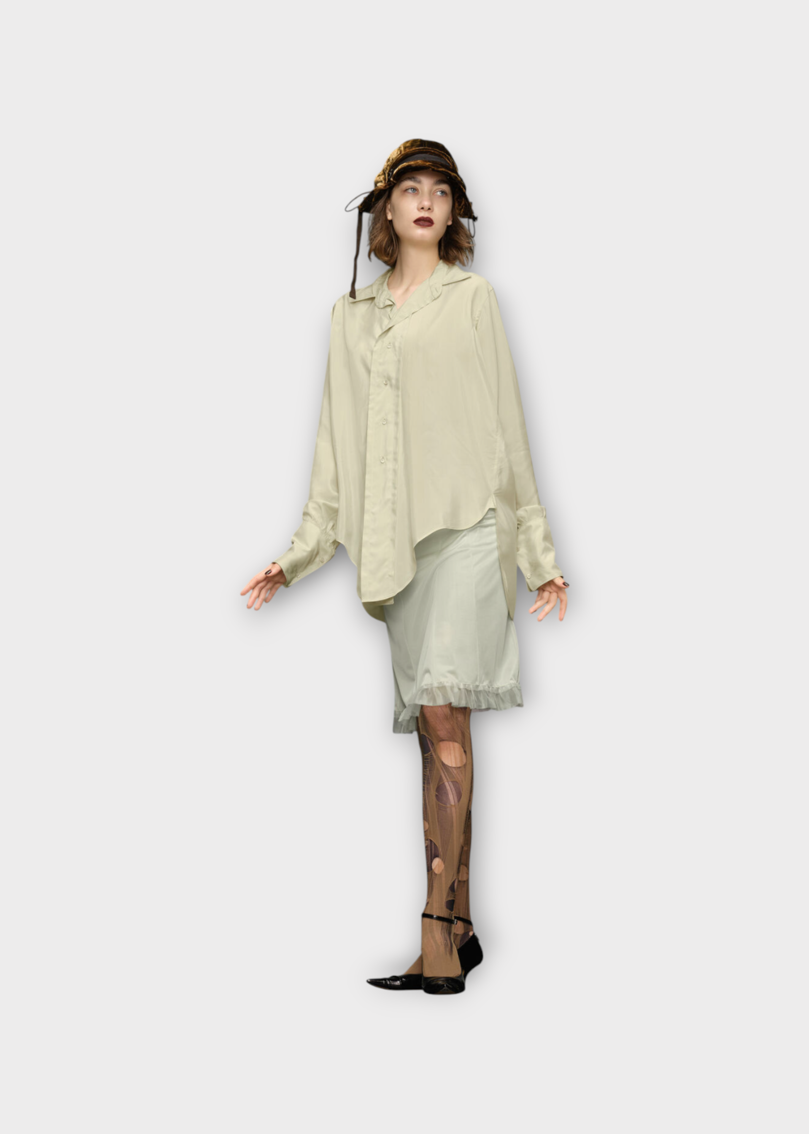 Maison Margiela Maison Margiela Shirt, Beige, Collared Buttoned Long Sleeve Shirt In Healing Aloe w/ Dropped Hem