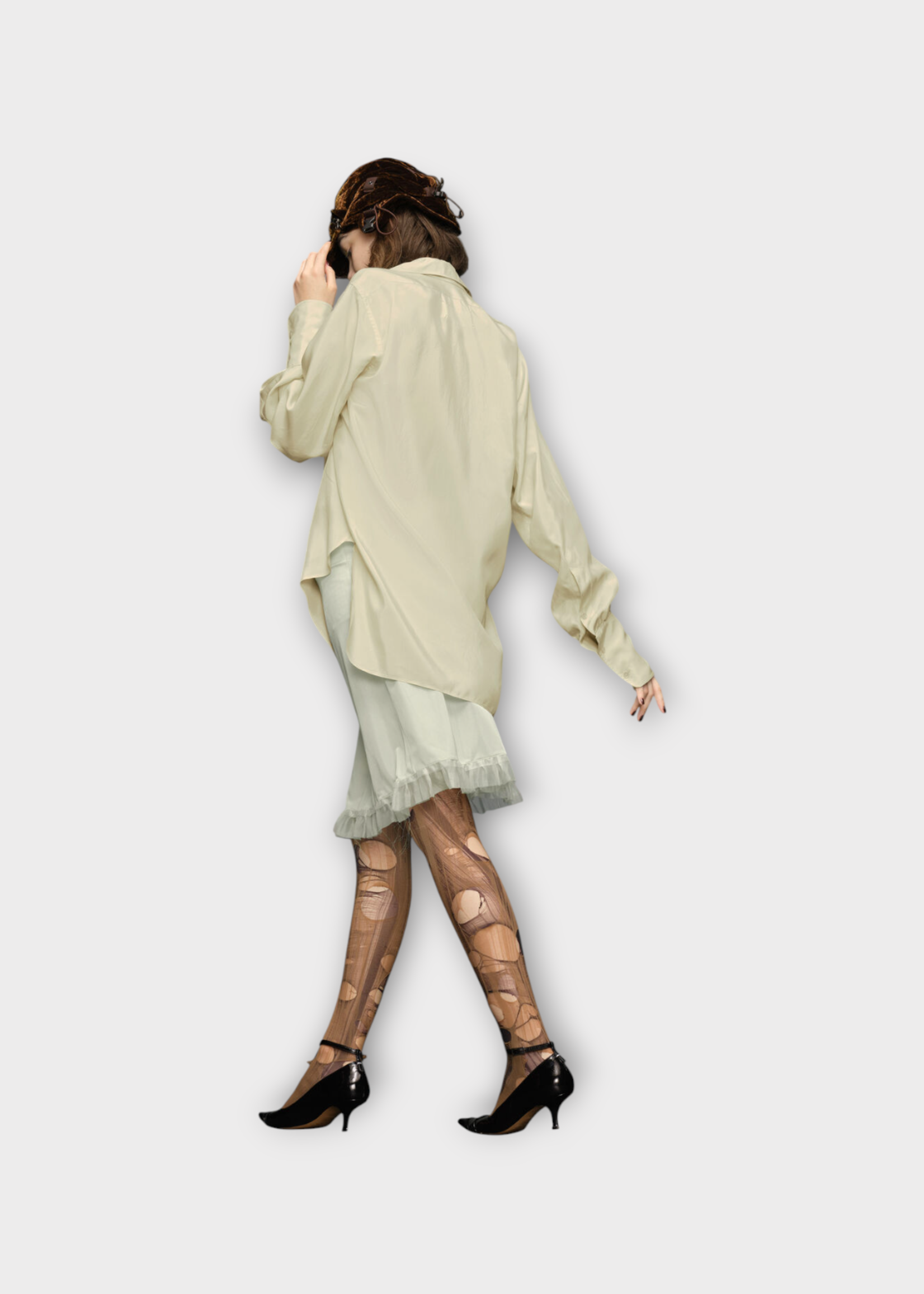 Maison Margiela Maison Margiela Shirt, Beige, Collared Buttoned Long Sleeve Shirt In Healing Aloe w/ Dropped Hem