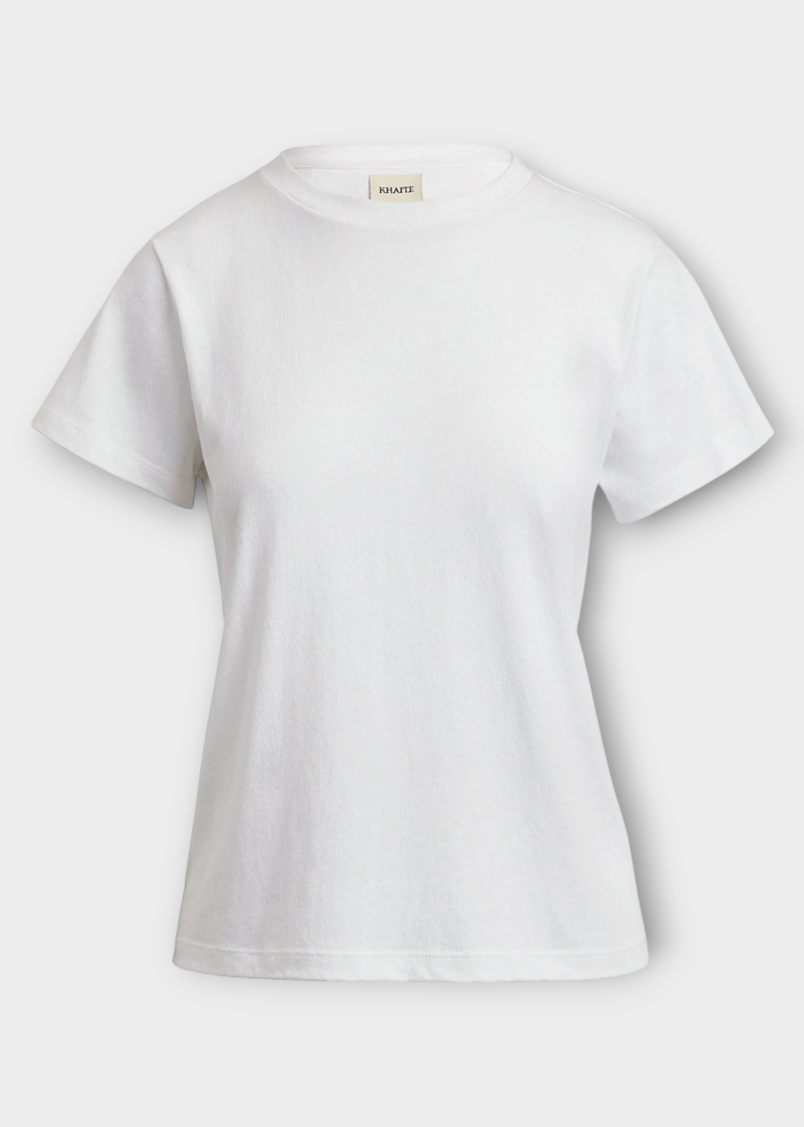 Khaite Khaite T-Shirt, White, Emmylou Cotton Crew Neck T-Shirt in White w/ Logo Patch