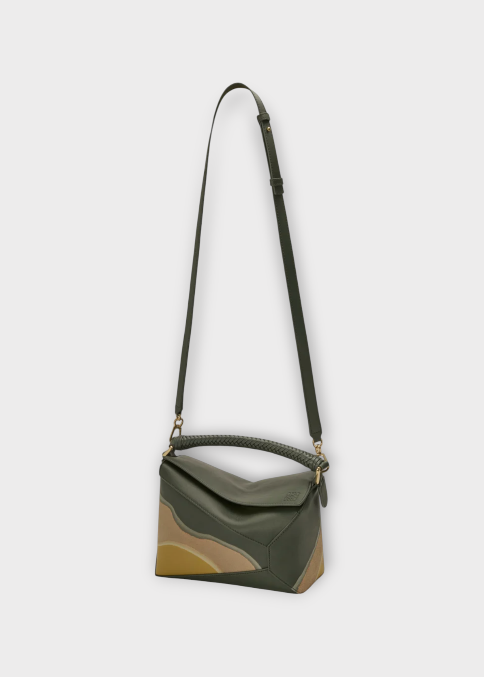 Loewe Loewe Bag, Multi, Puzzle Nappa Calf Leather Landscape Small Shoulder Bag In Bottle Green & Ochre