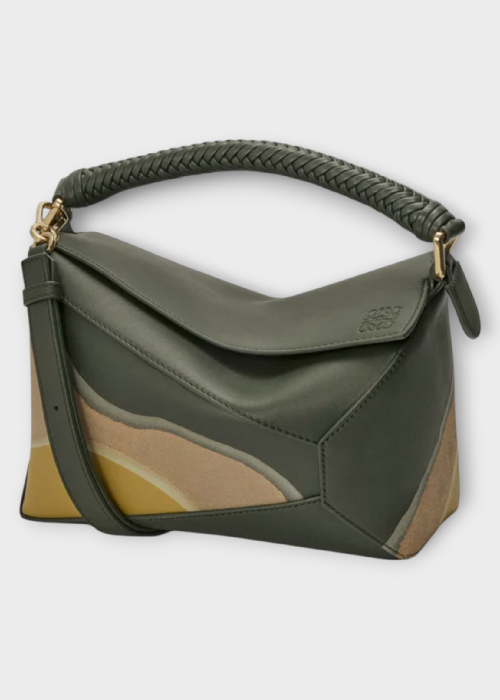 Loewe Loewe Bag, Multi, Puzzle Nappa Calf Leather Landscape Small Shoulder Bag In Bottle Green & Ochre