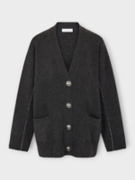 Rabanne Rabanne Knitwear, Grey, Wool Oversized V-Neck Cardigan In Dark Grey w/ Side Pockets