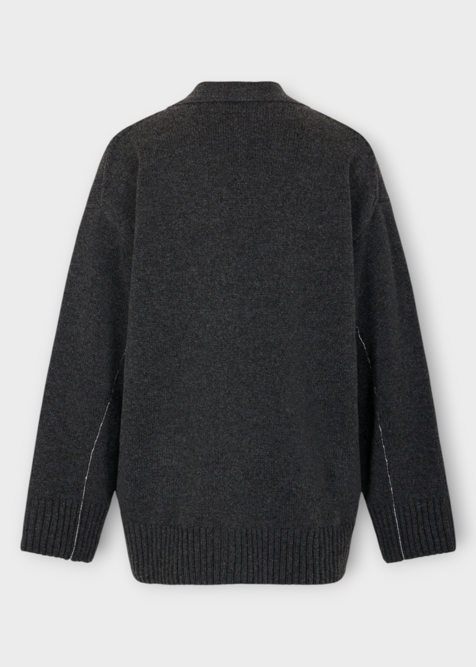 Rabanne Rabanne Knitwear, Grey, Wool Oversized V-Neck Cardigan In Dark Grey w/ Side Pockets