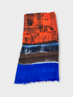 Dianora Salviati Dianora Salviati Scarf, Multi, Vintage Silk & Cashmere Hermes Scarf In Red, Brown & Blue Hand Paiting