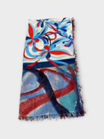 Dianora Salviati Dianora Salviati Scarf, Multi, Vintage Silk & Cashmere Scarf In Red & Blue Hand Painting
