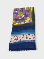 Dianora Salviati Dianora Salviati Scarf, Multi, Vintage Silk & Cashmere Scarf In Blue & Yellow  Hand Painting