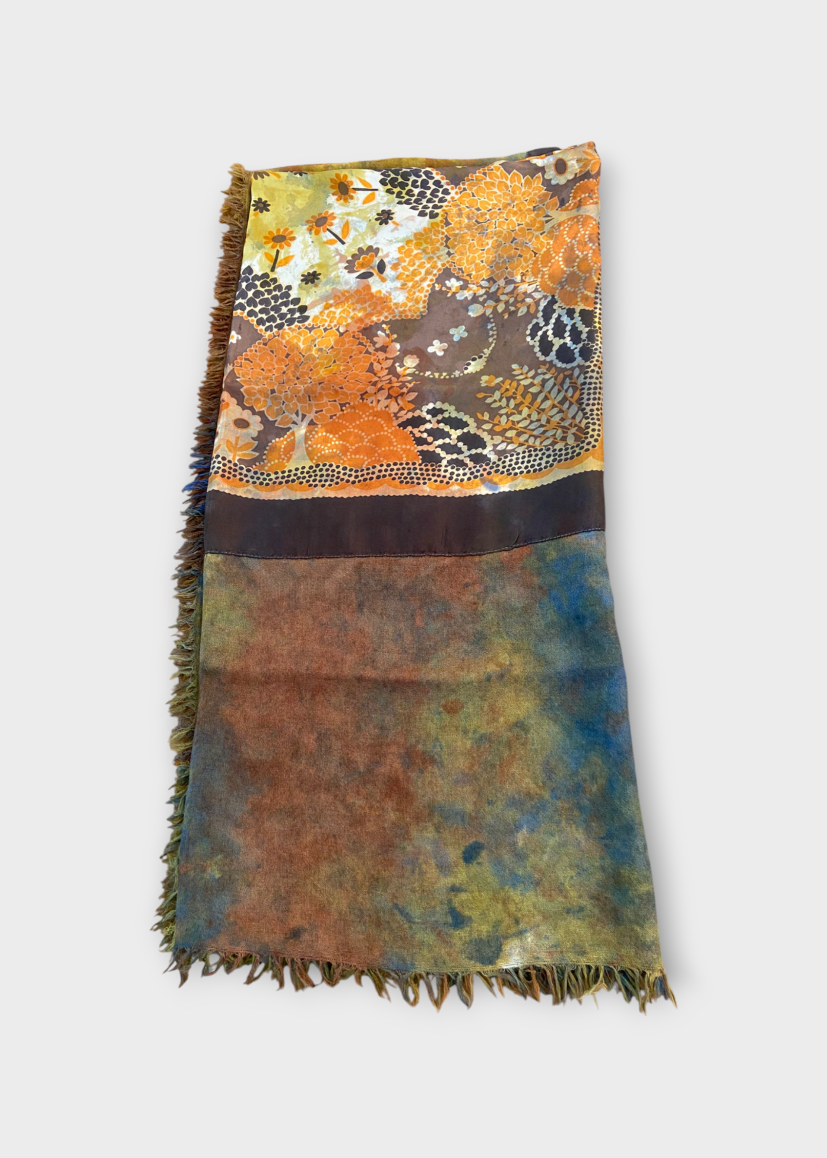 Dianora Salviati Dianora Salviati Scarf, Multi, Vintage Silk & Cashmere Scarf In Orange & Green Hand Painting
