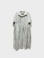 By Walid By Walid Dress, White, Wednesday Cotton Collared Oversized Button Up Lace Dress w/ Backed Lace