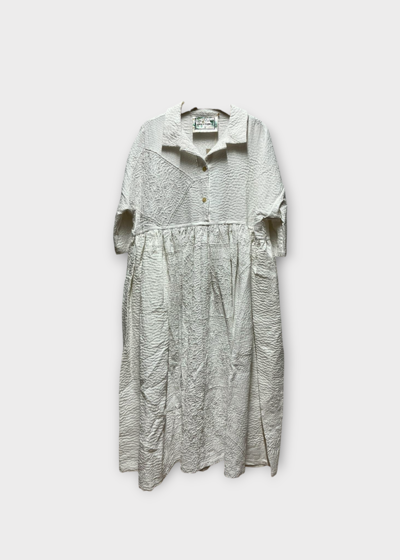 By Walid By Walid Dress, White, Wednesday Cotton Collared Oversized Button Up Lace Dress w/ Backed Lace