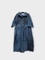 By Walid By Walid Dress, Blue, Wednesday Cotton Collared Oversized Button Up Dress In Indigo w/ Backed Lace