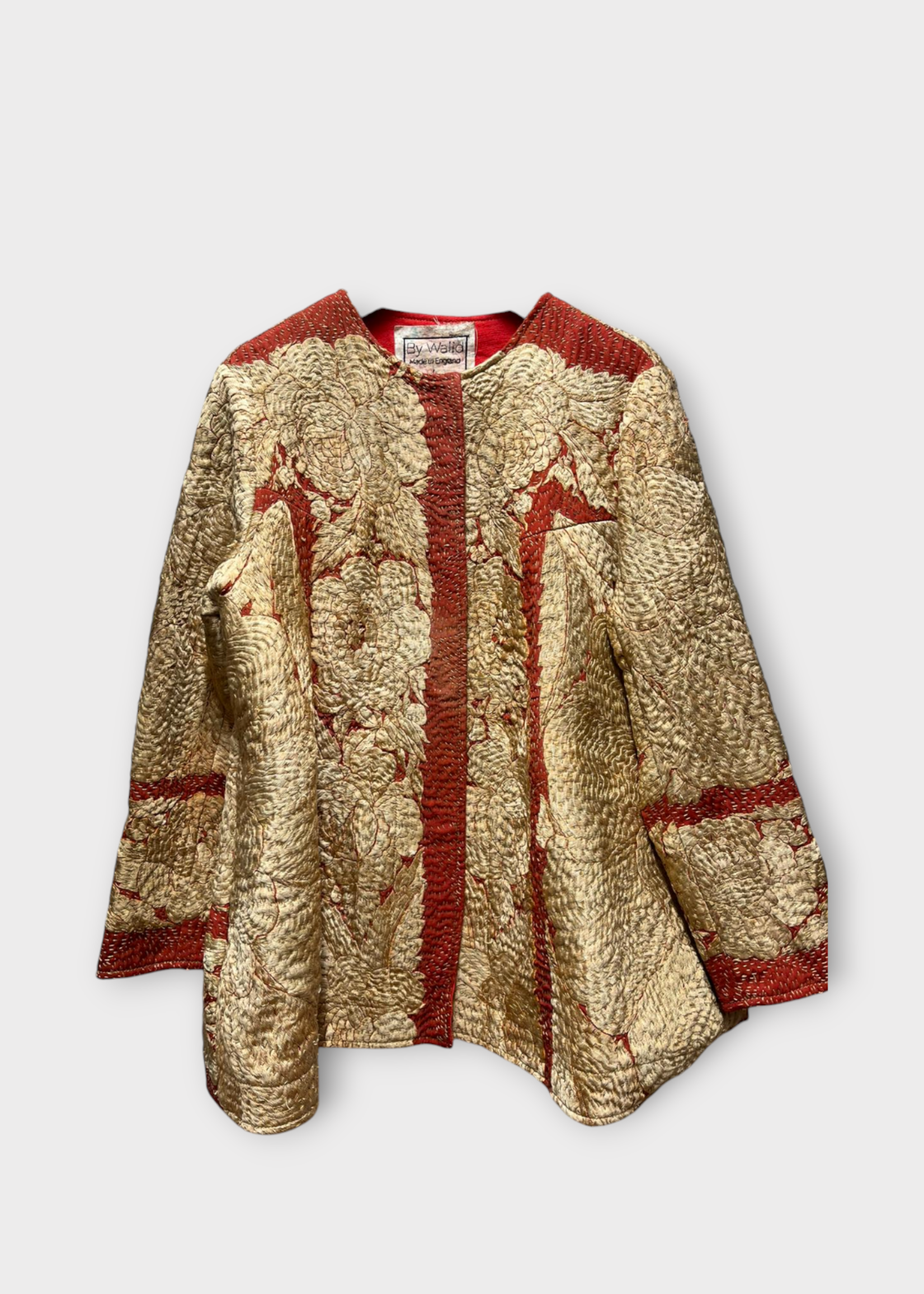 By Walid By Walid Jacket, Multi, Tara Cotton Chinese Panel Button Up Jacket In Red & Gold