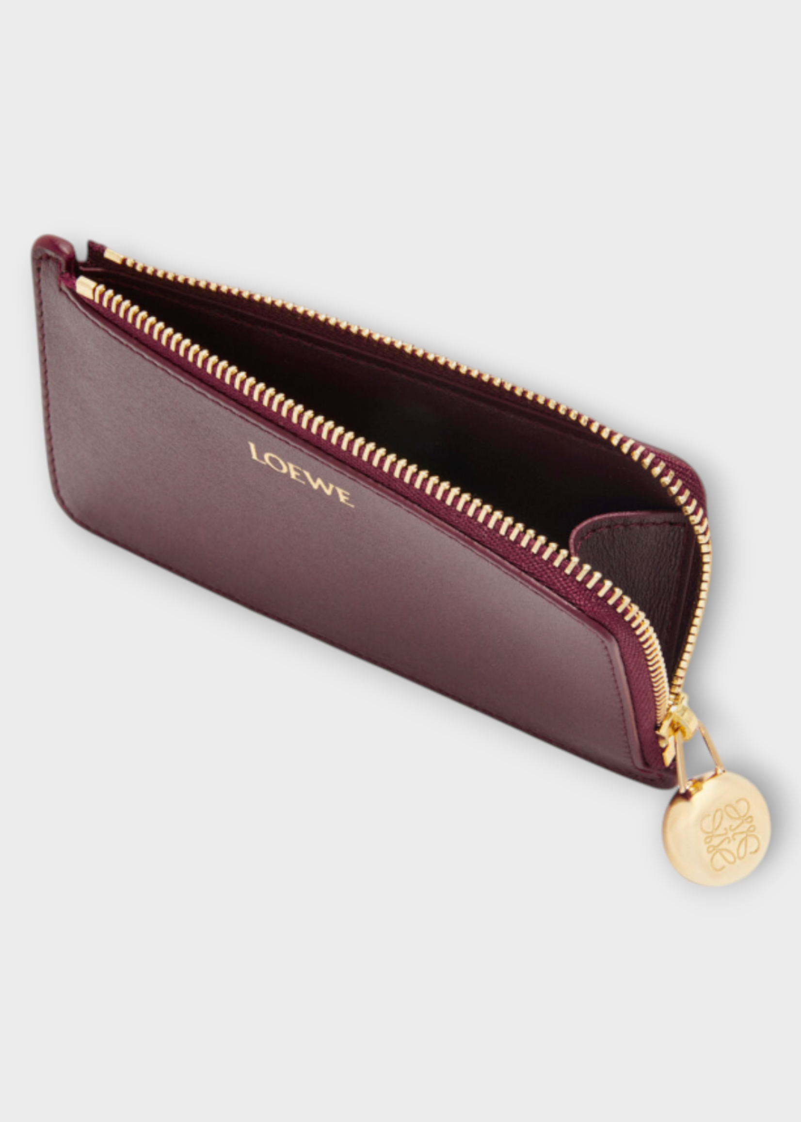 Loewe Loewe Wallet, Red, Shiny Nappa Calf Leather Zipped Coin Cardholder In Burgundy