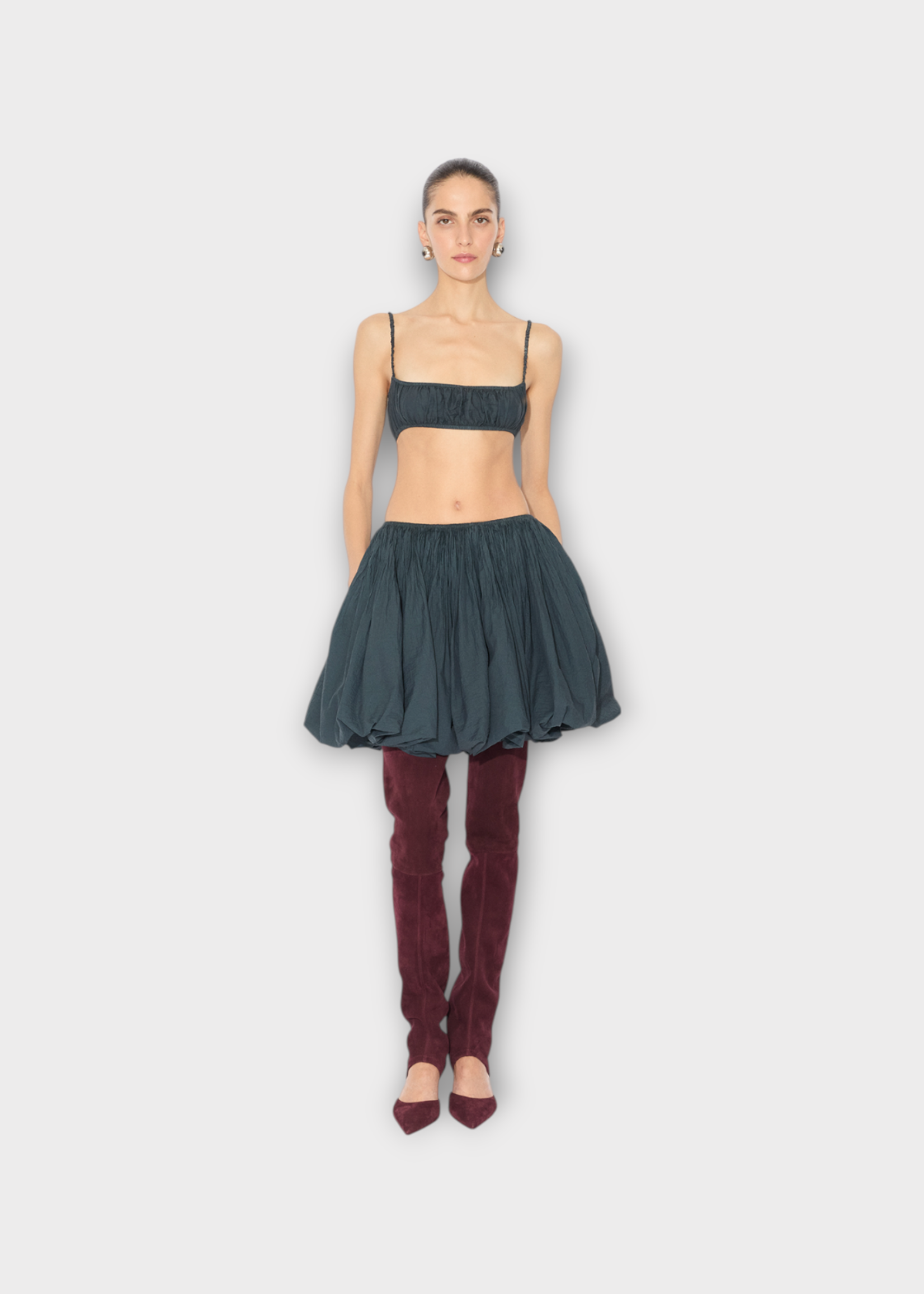 Alaia Alaia Skirt, Grey, Elastic Waist Ruffled Bubble Skirt In Dark Blue