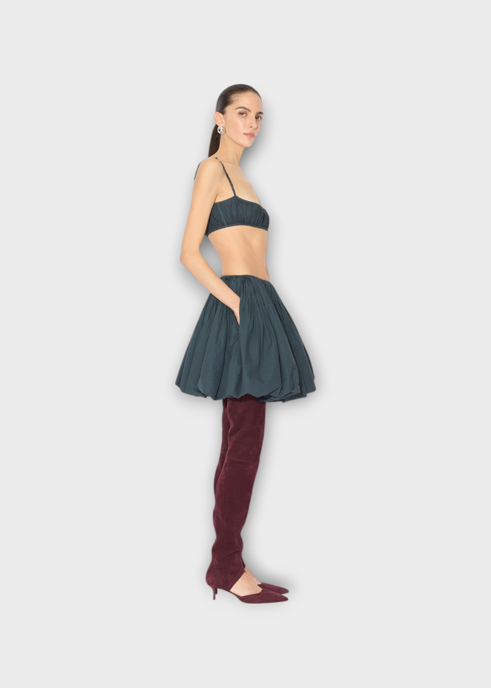 Alaia Alaia Skirt, Grey, Elastic Waist Ruffled Bubble Skirt In Dark Blue