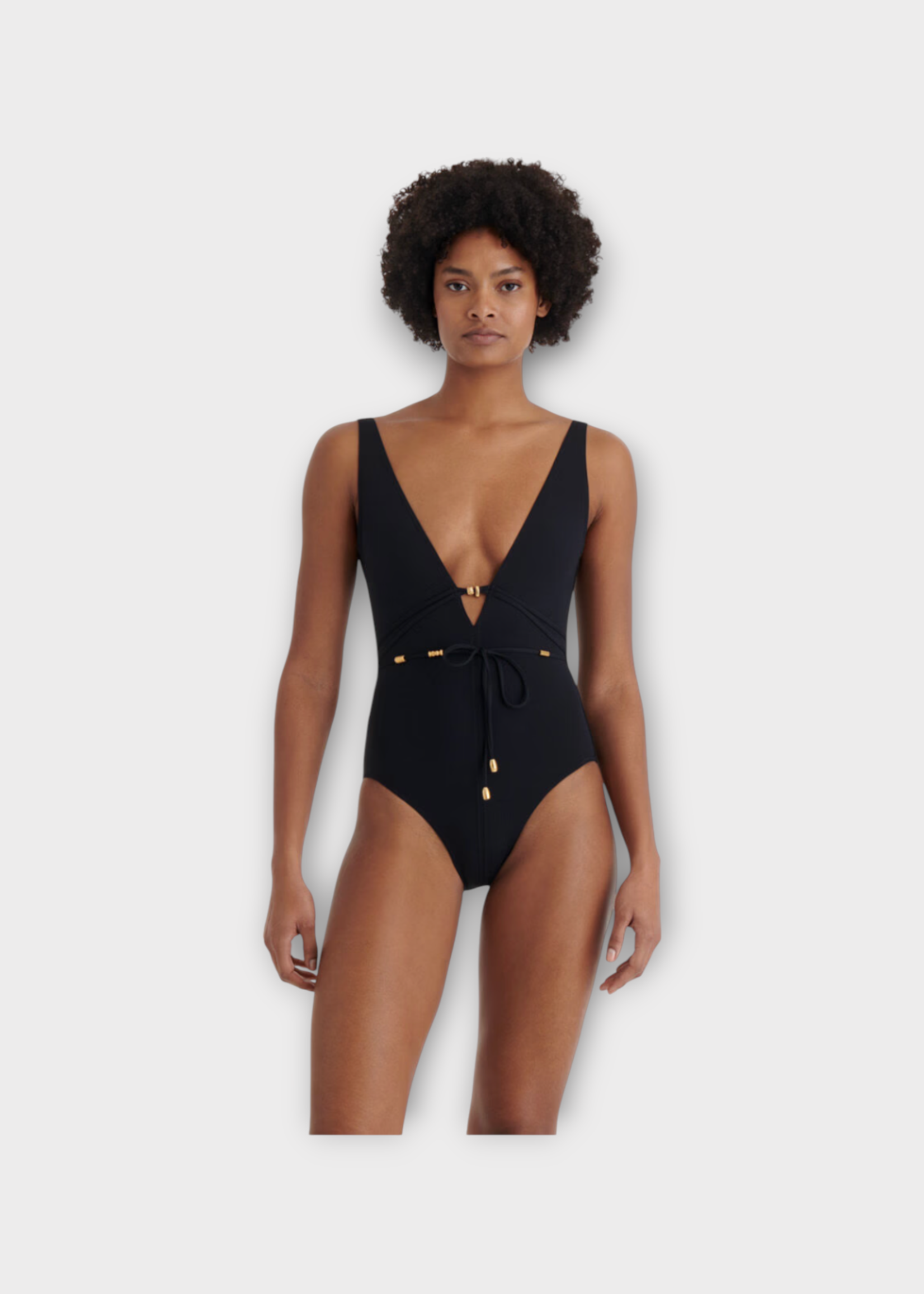 Eres Eres Swimwear, Black, Lagon Sophisticated Tank One Piece Swimsuit In Noir w/ Gold Beads